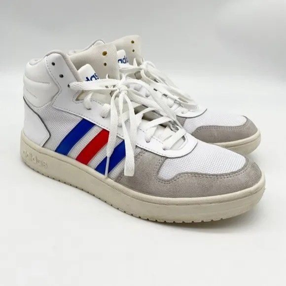 Adidas men’s Hoops 2.0 Mid 'White Blue Red' basketball sneakers shoes size 10