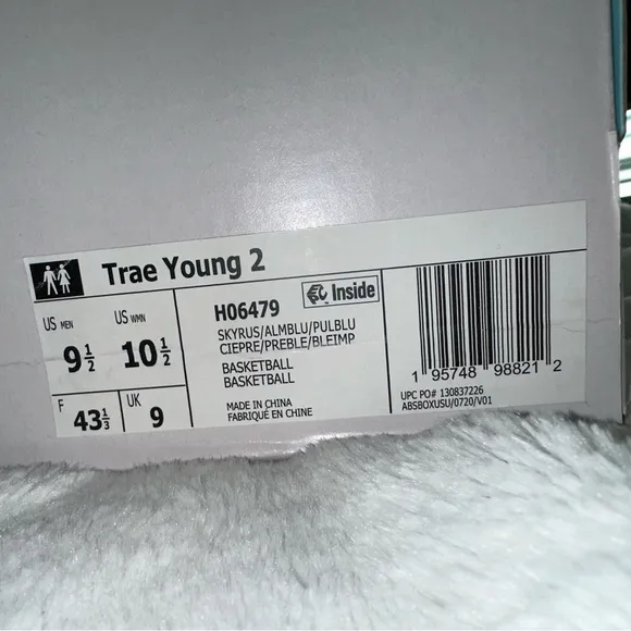 Adidas Trae Young 2 Ice Athletic Basketball Sneakers Sky Blue White UNC‎ H06479