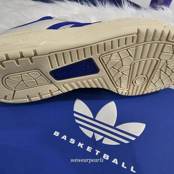 Adidas White and Blue Basketball Sneakers