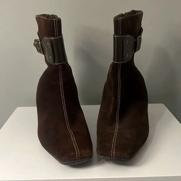 Aerosoles Women's Brown Suede Belted Pointed Toe Ankle Booties