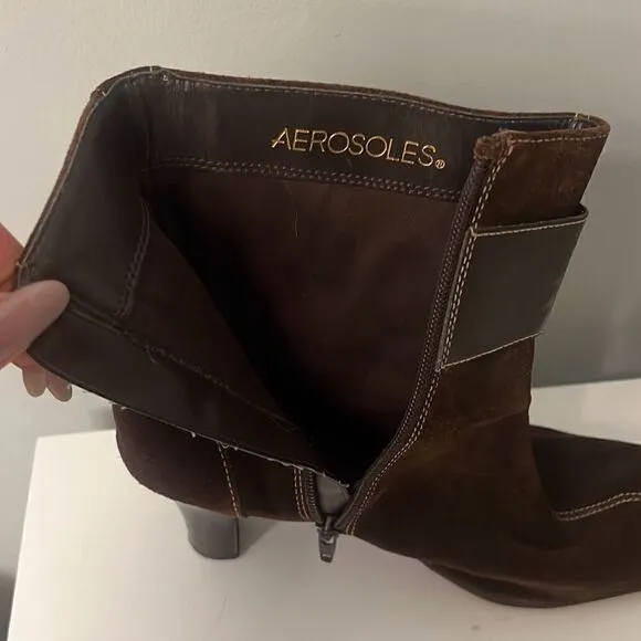 Aerosoles Women's Brown Suede Belted Pointed Toe Ankle Booties