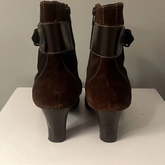 Aerosoles Women's Brown Suede Belted Pointed Toe Ankle Booties