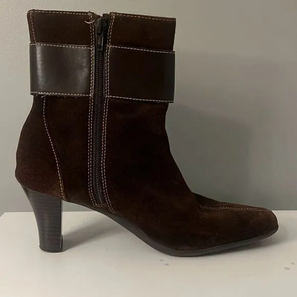 Aerosoles Women's Brown Suede Belted Pointed Toe Ankle Booties