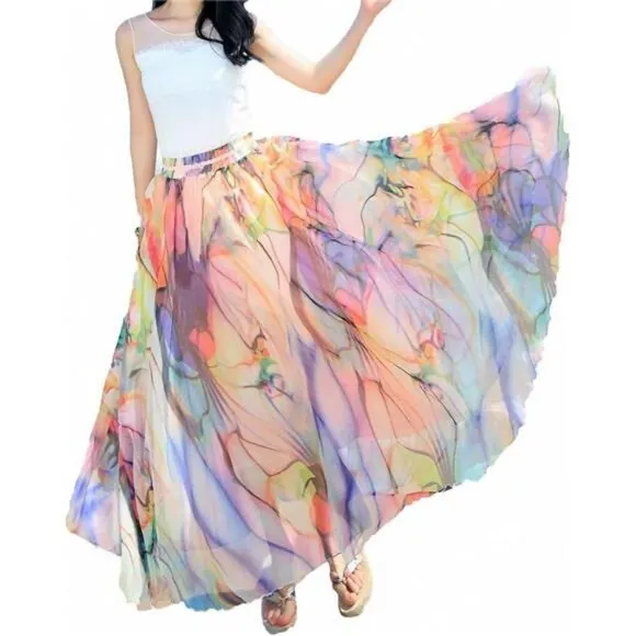 Afibi Women Full/Ankle Length Blending Maxi Chiffon Long Skirt Beach Skirt