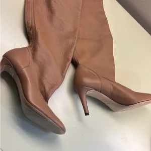 Agl Tan Under the Knee Boots Sleek Leather Design