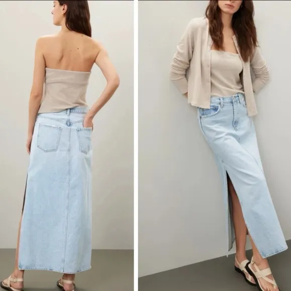 AGOLDE Astrid Slice Denim Maxi Skirt in Fragment Size 26