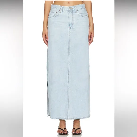 AGOLDE Astrid Slice Denim Maxi Skirt in Fragment Size 26