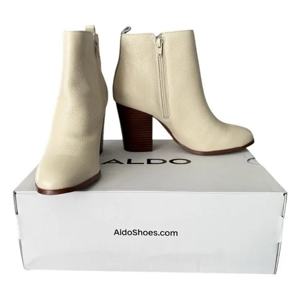 Aldo Cream Heeled Boots with Chunky Heel Noemie Flex Pillow Walk Ankle Boots