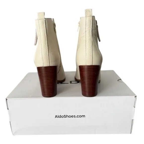 Aldo Cream Heeled Boots with Chunky Heel Noemie Flex Pillow Walk Ankle Boots
