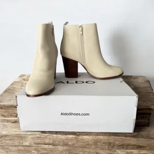 Aldo Cream Heeled Boots with Chunky Heel Noemie Flex Pillow Walk Ankle Boots