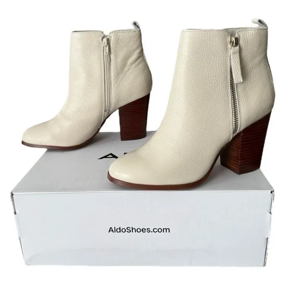 Aldo Cream Heeled Boots with Chunky Heel Noemie Flex Pillow Walk Ankle Boots