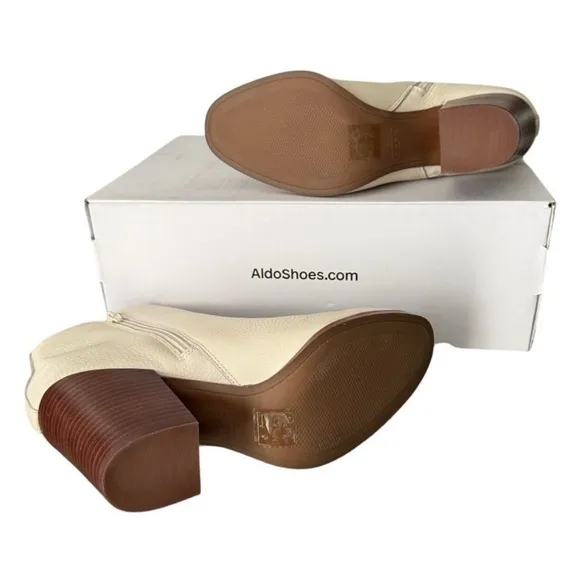 Aldo Cream Heeled Boots with Chunky Heel Noemie Flex Pillow Walk Ankle Boots