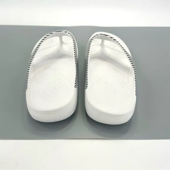 ALEGRÍA By PG LITE &quot;ODE&quot; WHITE WITH BLACK STRIPES THONG-TOE FLIP FLOPS SANDALS🆕