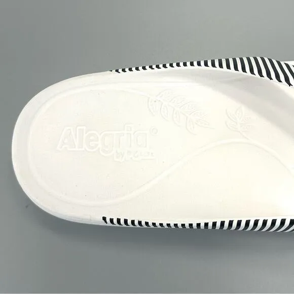 ALEGRÍA By PG LITE &quot;ODE&quot; WHITE WITH BLACK STRIPES THONG-TOE FLIP FLOPS SANDALS🆕