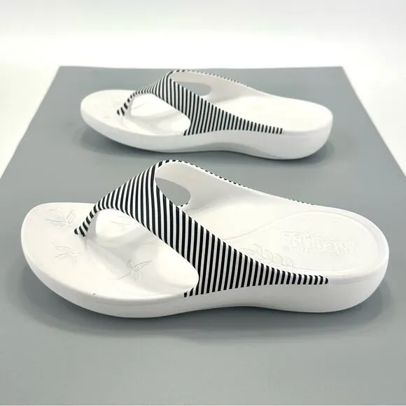 ALEGRÍA By PG LITE &quot;ODE&quot; WHITE WITH BLACK STRIPES THONG-TOE FLIP FLOPS SANDALS🆕