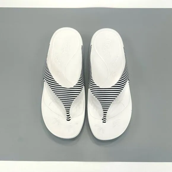 ALEGRÍA By PG LITE &quot;ODE&quot; WHITE WITH BLACK STRIPES THONG-TOE FLIP FLOPS SANDALS🆕