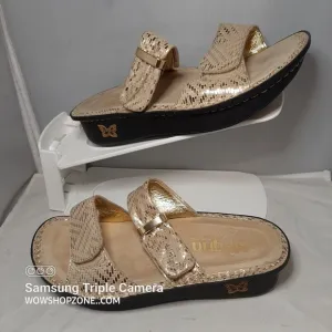 Alegria Karmen Gold Dazzler Leather Slide Sandals Size EU 35 US 5 Ergonomic Hot