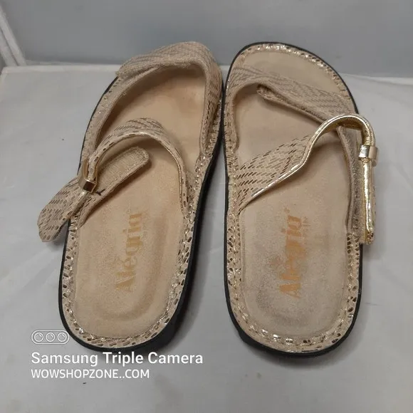 Alegria Karmen Gold Dazzler Leather Slide Sandals Size EU 35 US 5 Ergonomic Hot