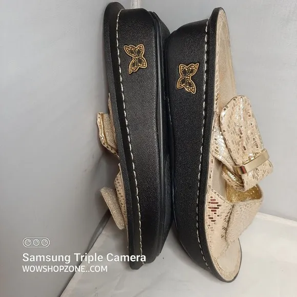 Alegria Karmen Gold Dazzler Leather Slide Sandals Size EU 35 US 5 Ergonomic Hot