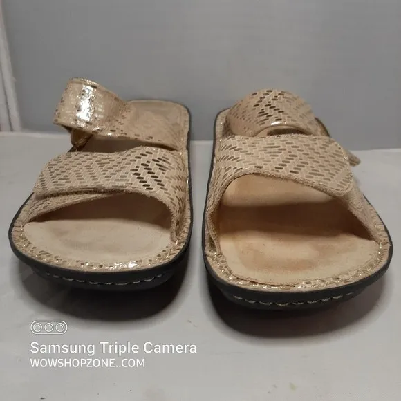 Alegria Karmen Gold Dazzler Leather Slide Sandals Size EU 35 US 5 Ergonomic Hot