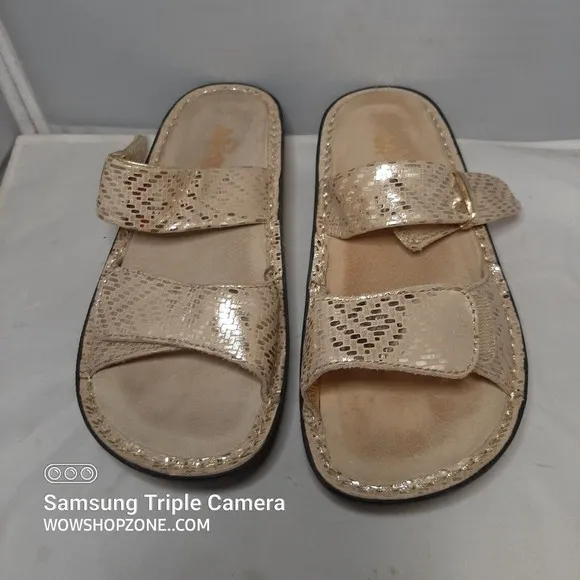 Alegria Karmen Gold Dazzler Leather Slide Sandals Size EU 35 US 5 Ergonomic Hot