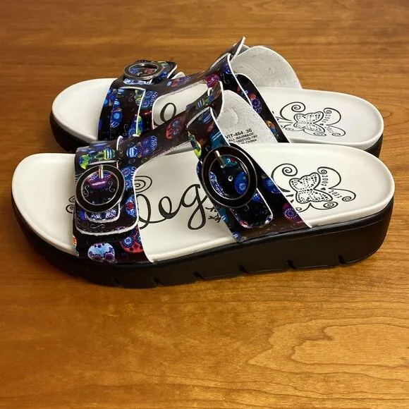 Alegria Vita Sugar Skulls Slide Sandals Size 36 | 6-6.5