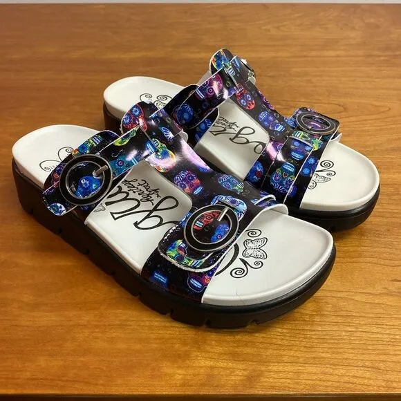 Alegria Vita Sugar Skulls Slide Sandals Size 36 | 6-6.5