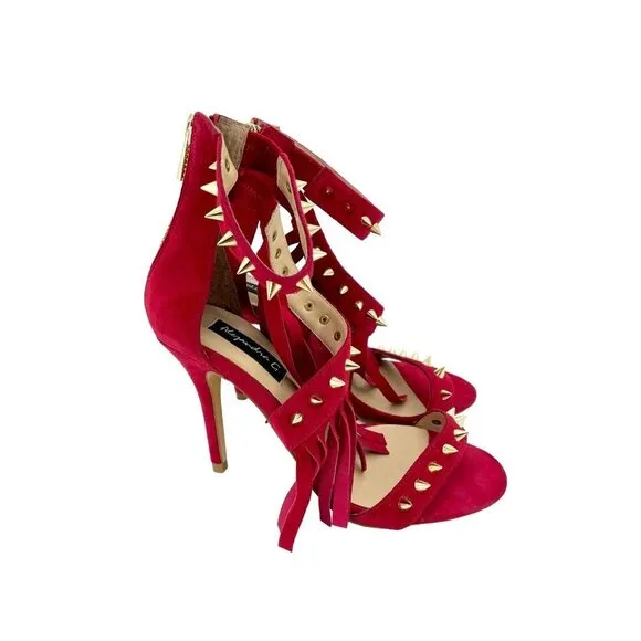 Alejandra G Cristina Red Suede Sandals Studded Fringe Ankle SZ 36 EU New