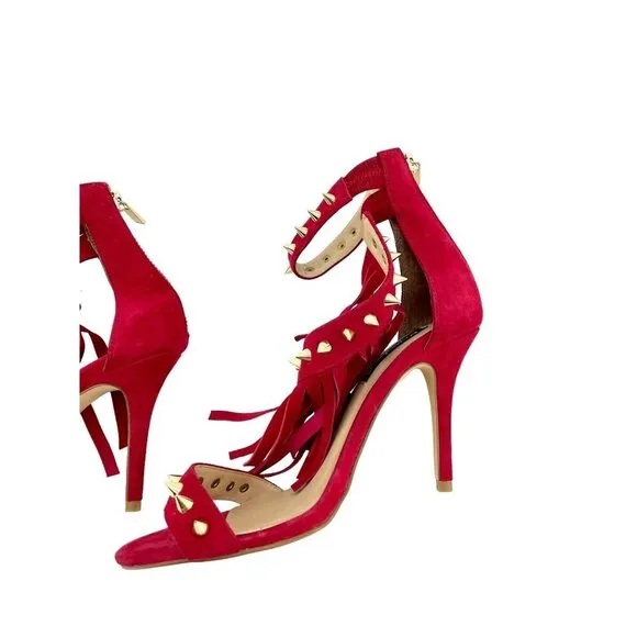 Alejandra G Cristina Red Suede Sandals Studded Fringe Ankle SZ 36 EU New