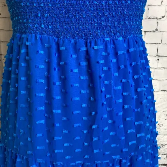 Alice Olivia KIZZIE SMOCKED FLUTTER SLEEVE TIERED MAXI DRESS 2 Blue Feminine
