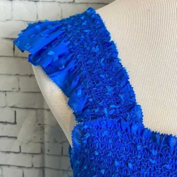 Alice Olivia KIZZIE SMOCKED FLUTTER SLEEVE TIERED MAXI DRESS 2 Blue Feminine