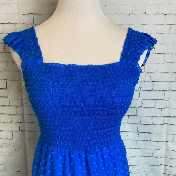 Alice Olivia KIZZIE SMOCKED FLUTTER SLEEVE TIERED MAXI DRESS 2 Blue Feminine