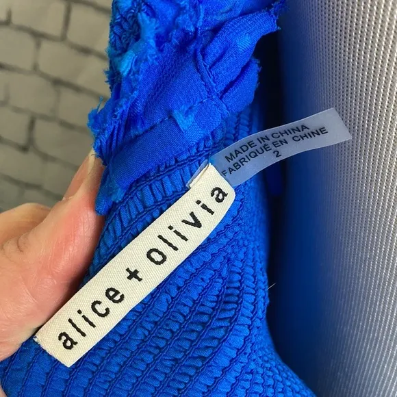 Alice Olivia KIZZIE SMOCKED FLUTTER SLEEVE TIERED MAXI DRESS 2 Blue Feminine