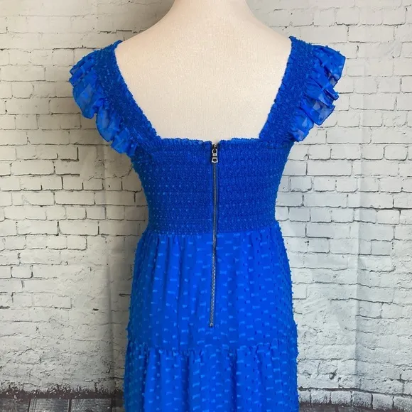 Alice Olivia KIZZIE SMOCKED FLUTTER SLEEVE TIERED MAXI DRESS 2 Blue Feminine
