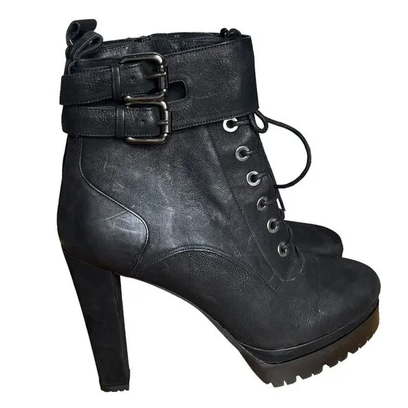 AllSaints Balfour Nubuck Leather Gothic Chunky Platform Ankle Boots Size 41
