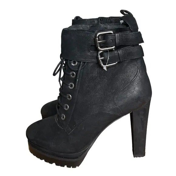 AllSaints Balfour Nubuck Leather Gothic Chunky Platform Ankle Boots Size 41