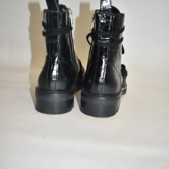 ALLSAINTS DONITA CROCODILE LEATHER BOOTS MOTO COMBAT CHUNKY BLACK 37  (TB15)