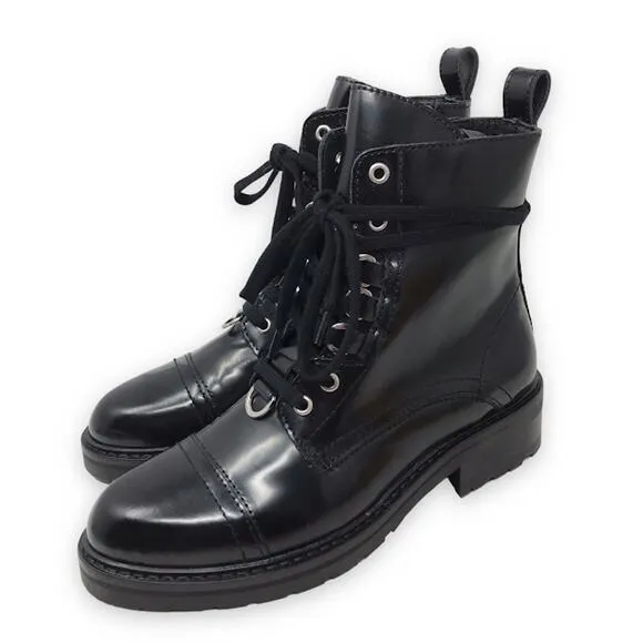 AllSaints Lira Leather Ankle Boots 7 Wrap-around Lace Up Zipper Womens Cargo