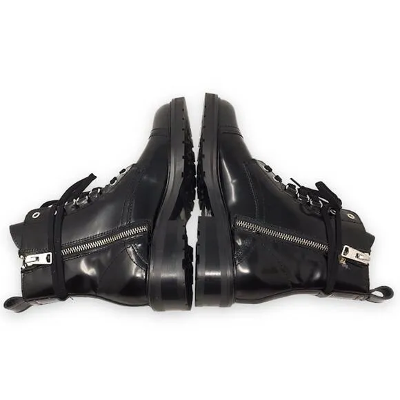 AllSaints Lira Leather Ankle Boots 7 Wrap-around Lace Up Zipper Womens Cargo