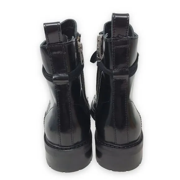 AllSaints Lira Leather Ankle Boots 7 Wrap-around Lace Up Zipper Womens Cargo