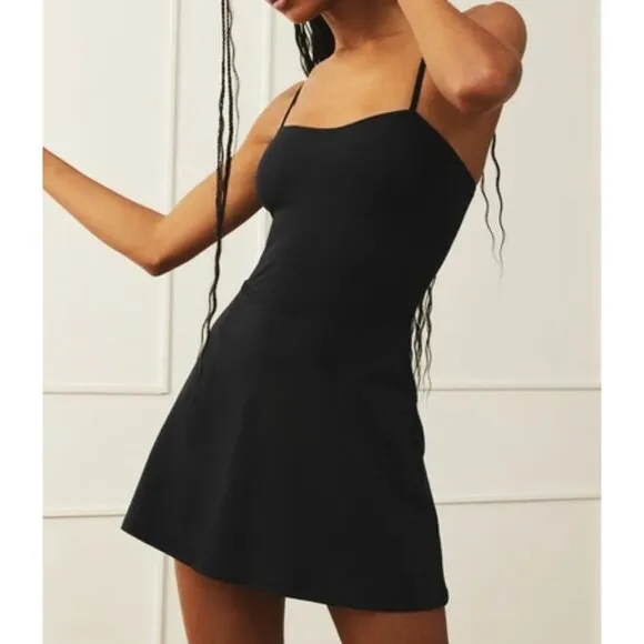 Alo Alosoft Courtside Tennis Dress Black Padded A-Line Fit And Flare Skater Mini