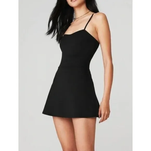 Alo Alosoft Courtside Tennis Dress Black Padded A-Line Fit And Flare Skater Mini