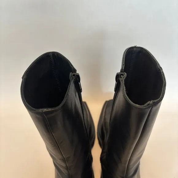 Alohas womens black Block Leather square toe Chunky Sole light Boots size 40