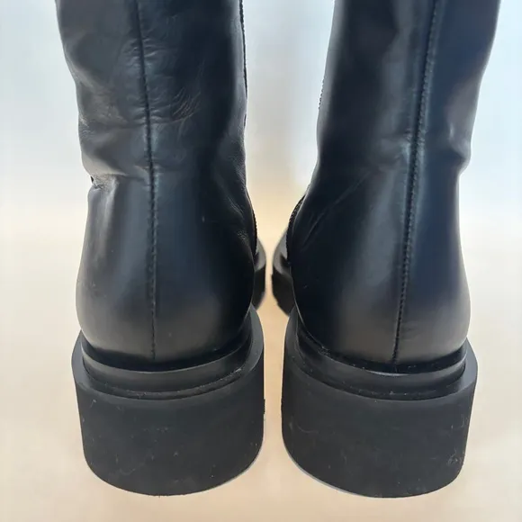 Alohas womens black Block Leather square toe Chunky Sole light Boots size 40