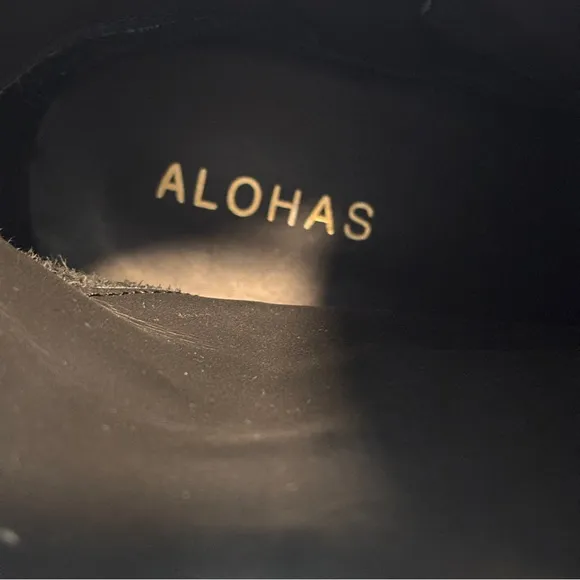 Alohas womens black Block Leather square toe Chunky Sole light Boots size 40