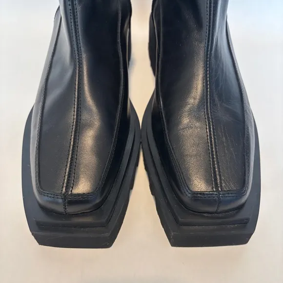Alohas womens black Block Leather square toe Chunky Sole light Boots size 40