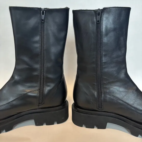 Alohas womens black Block Leather square toe Chunky Sole light Boots size 40