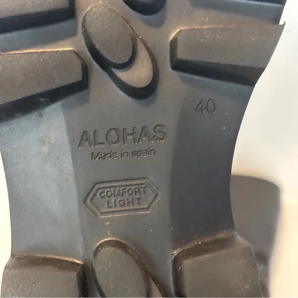 Alohas womens black Block Leather square toe Chunky Sole light Boots size 40