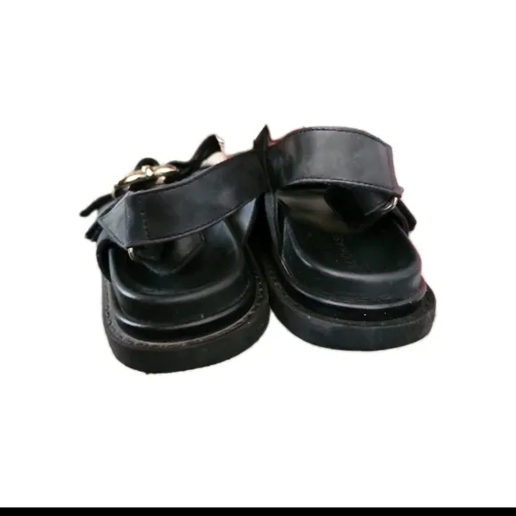 Alohas Womens Black Harper Leather Slingback Buckled Sandal 36