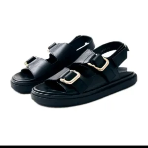 Alohas Womens Black Harper Leather Slingback Buckled Sandal 36